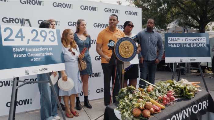 U.S. Respresentative Ritchie Torres, Borough President Vanessa L. Gibson State Assembly Member Landon Dais and nonprofit partners and small farms gathered to warn about the potential devastating impacts that the proposed $300 million in cuts to the Supplemental Nutrition Assistance Program (SNAP) could have on families in the Bronx.